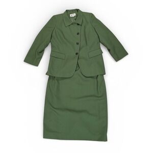 Vtg 90s Morgan Miller Womens 2 Piece Skirt Suit Green Blazer Pencil Skirt Set 16